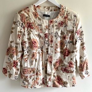 Notations 3/4 Floral Patterned Beige Blazer Spring Jacket Medium M
